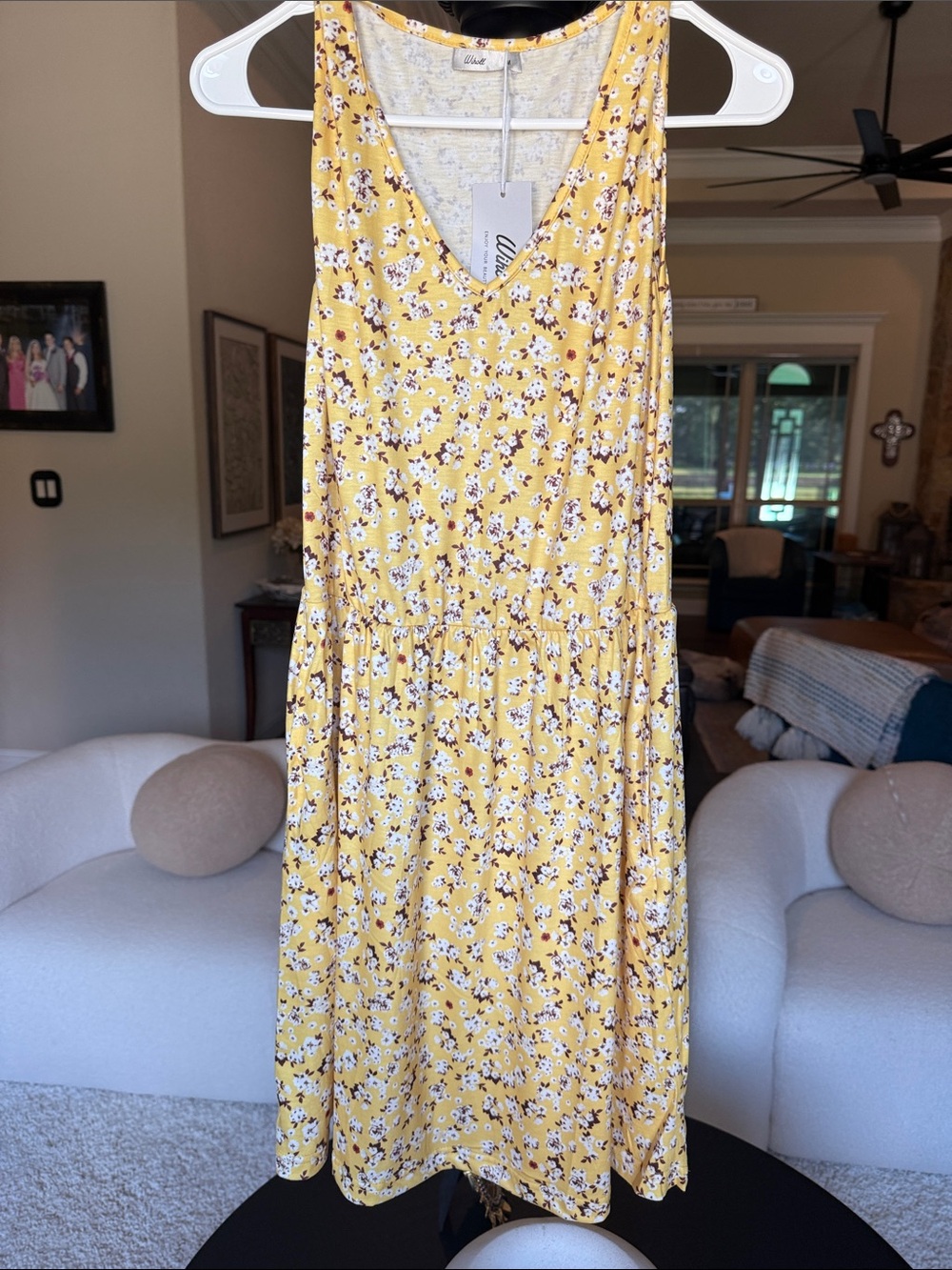 Sunshine Floral V-Neck Midi Dress by Unbranded